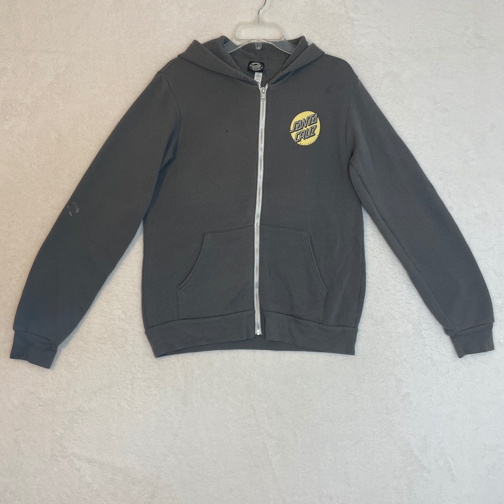 Santa Cruz Skateboards Mens Sherpa Lined Full Zip Hoodie Gray Dot Logo Size M